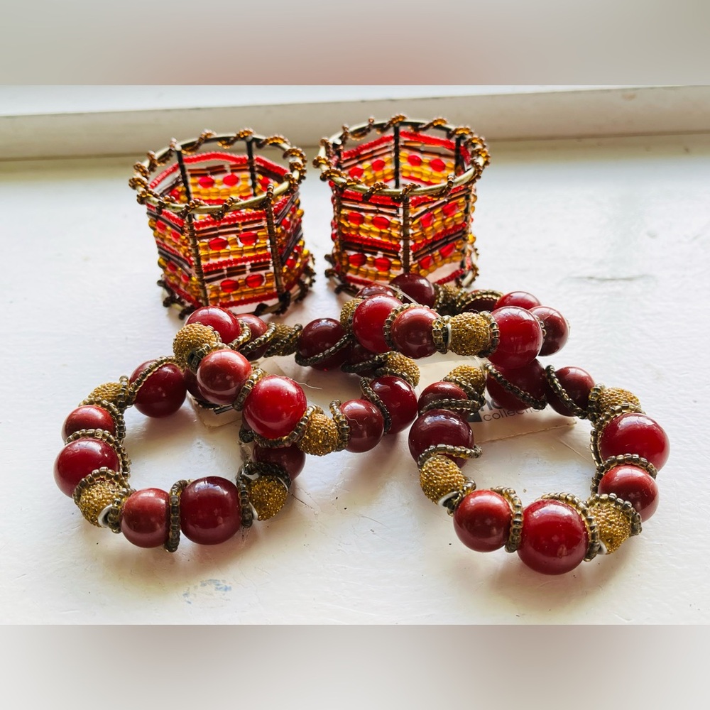 Vintage NWT Red and Gold Glads Beaded Napkin Holders
